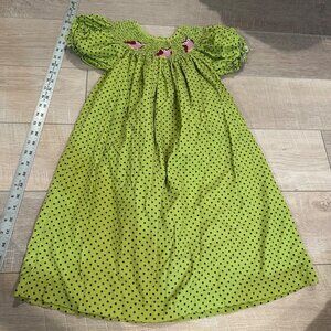 MOM & ME GIRLS GREEN SMOCKED DRESS WITH OWLS SIZE 5